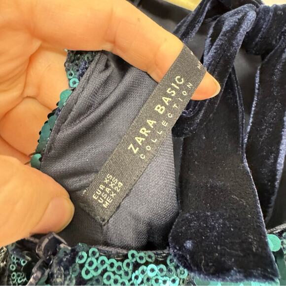 Zara Green Sequined Ruffled Sleeve Mini Dress Blogger Favorite XS - Picture 5 of 11